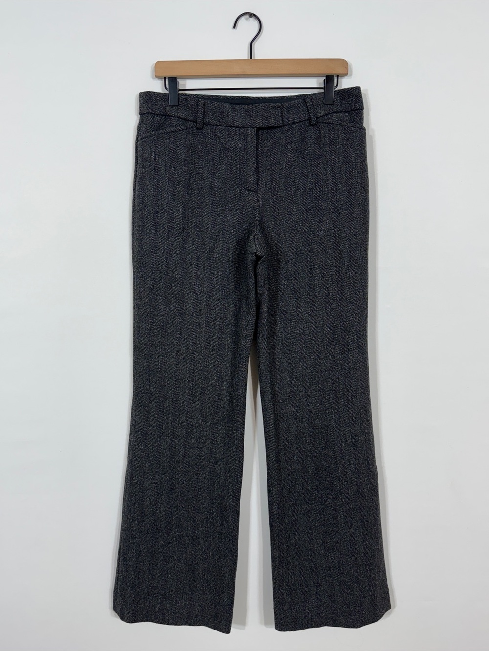 WP4 {J. Crew} "City Fit" Black Gray Herringbone Wool Wide Leg Dress Pants
